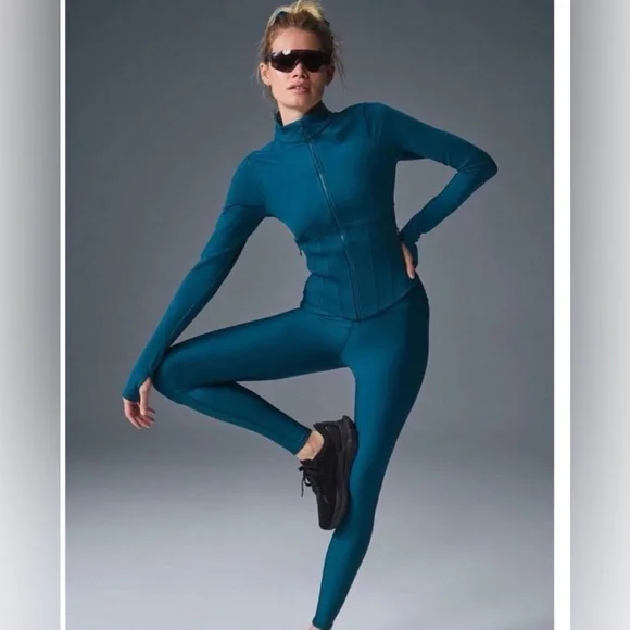 Alo Yoga Airbrush Corset Full Zip Jacket Size M Eclipse Blue - Picture 2 of 14